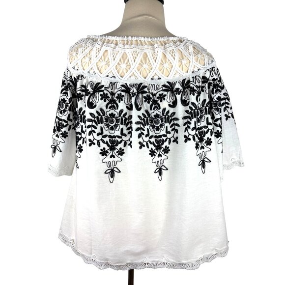 Spring Cottage Boho Embroidered Romwe Cold Shoulder Floral Blouse, Women's XL - Picture 2 of 10